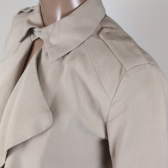 Zara Basic Waterfall Blazer Jacket Moto Draped Khaki Neutral Open Front Flowy - Picture 5 of 14